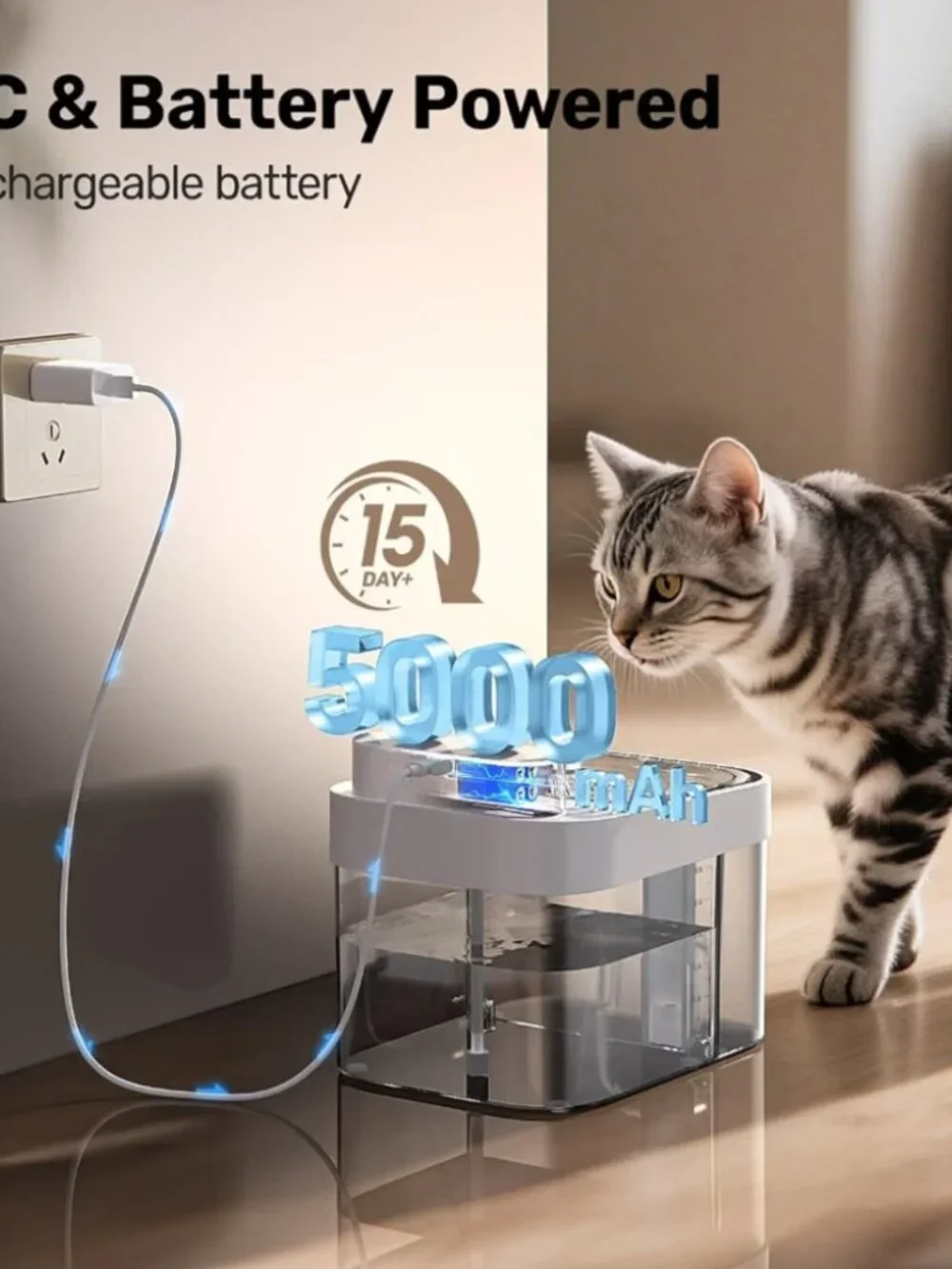 HAPAW P002 3L Smart Pet Water Fountain WiFi Wireless App Control